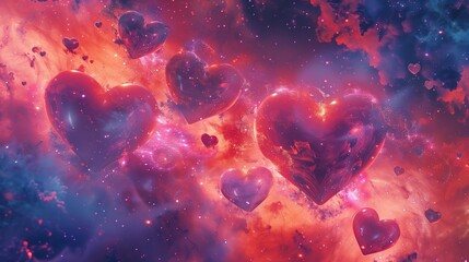 Within the veiled shroud of night, a symphony of darkness unfolds, punctuated by the soft glow of heart-shaped bokeh, like celestial embers adrift in the cosmos.