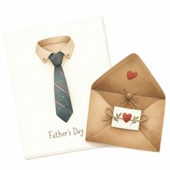 Father's Day card and envelope. watercolor illustration, Happy father's day celebration card illustration.  isolated on white background.