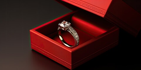 Captured in exquisite detail, the close-up reveals the dazzling brilliance of the engagement ring nestled within its elegant box, a symbol of enduring love and commitment
