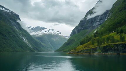 Fototapeta na wymiar Lovatnet lake, Norway, Panoramic view 