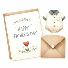 Father's Day card and envelope. watercolor illustration, Happy father's day celebration card illustration.  isolated on white background.