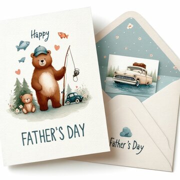 Father's Day card and envelope. watercolor illustration, Happy father's day celebration card illustration.  isolated on white background.