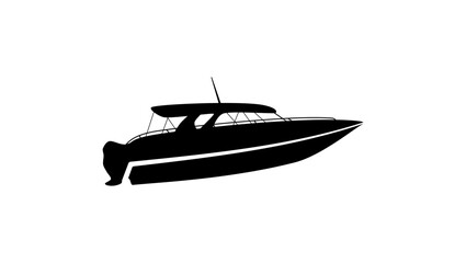 Speed boat emblem, black isolated silhouette