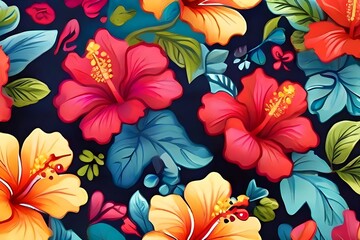Capture the beauty of nature with a colorful hibiscus pattern in a whimsical and playful drawing...
