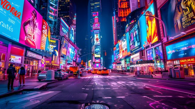 Fototapeta Times Square New York by night with colorful lights 