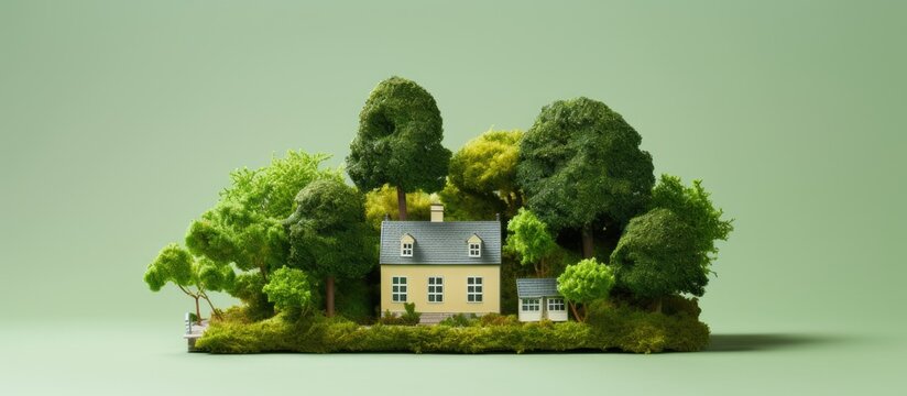 Miniature house on a green backdrop