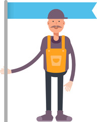 Service Man Character Holding Flag Pole
