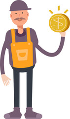 Service Man Character Holding Dollar Coin
