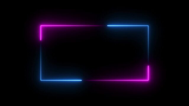 Glowing Neon light rectangle frame loading icon background in retro style, 4k video animation.