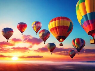 Fototapeta premium Colorful hot air balloons against a sunrise sky