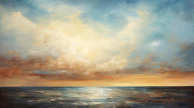 Abstract Landscape Art: Contemporary Seascape Oil Painting of Ocean with Bold Colors and Textured
