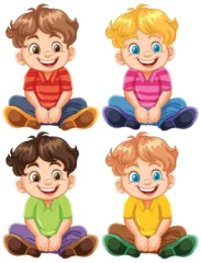 Foto op Plexiglas Four happy cartoon boys sitting and smiling. © GraphicsRF