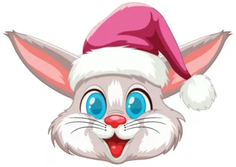 Foto op Plexiglas Cute rabbit wearing a Christmas Santa hat. © GraphicsRF