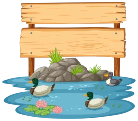 Foto op Plexiglas Vector illustration of ducks in a pond with sign © GraphicsRF
