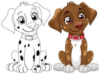 Foto op Plexiglas Vector illustration of two cartoon puppies, one colored. © GraphicsRF