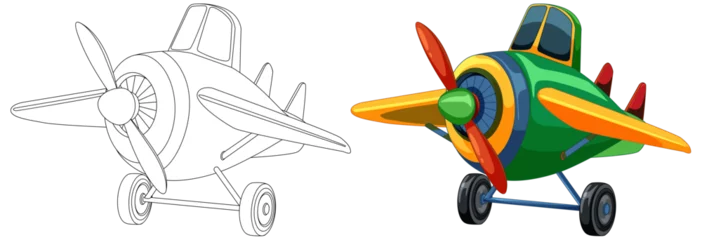 Foto op Plexiglas Vector illustration of a cartoon airplane, colored and outlined. © GraphicsRF