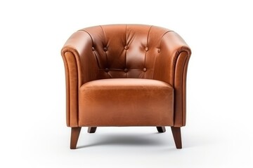 Leather armchair in brown color on white background. Luxurious expensive upholstered furniture.