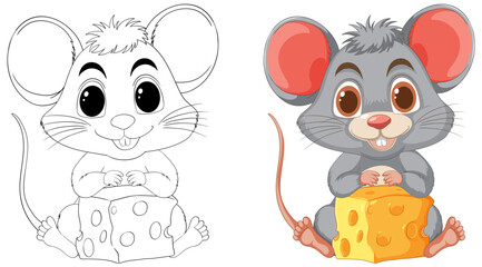 Two cute cartoon mice holding blocks of cheese