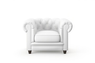Leather armchair in white color on white background. Luxurious expensive upholstered furniture.