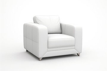 Leather armchair in white color on white background. Luxurious expensive upholstered furniture.