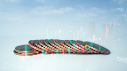 Graph money of block chain stock market cryptocurrency selling and buy with price chart data graph, Stack of money coin business financial growth with trading graph, Global economic.