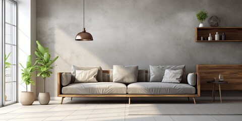 Contemporary interior featuring cozy sofa in living room.
