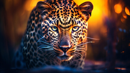 A close-up view of a leopard - obrazy, fototapety, plakaty