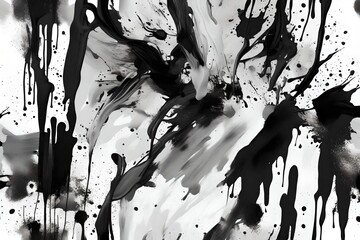 Black and white abstract paint brush wallpaper. 4k background with paint splatters, brushstrokes,...