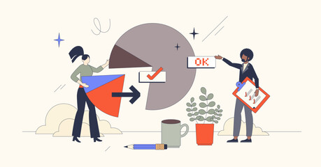 Resource management with effective planning and management retro tiny person. Effective workforce administration for high process efficiency vector illustration. Process organization and analytics.