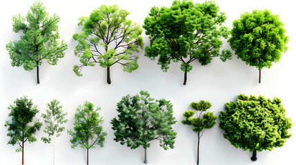 collection of trees isolated on white