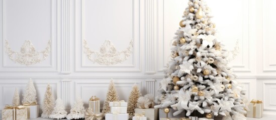 Christmas and New Year Decorations with Border Art Design and Beautifully Decorated Christmas Tree on White Background