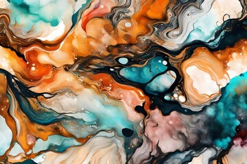 Marble, ink, paint, abstraction. Close-up image. Colorful abstract painting background. Oil paint...