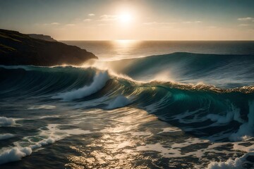 Sunlight sparkles over ocean waves
