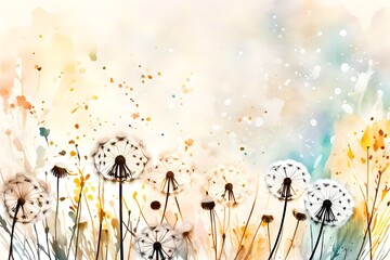 Dandelion in pastel colors watercolor style light beige autumn tones and shades drawing painted...