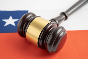 Chile flag with judge hammer, Law and justice court concept.