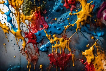 Wet colorful paint splashes as an abstract background