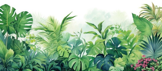 Seamless watercolor illustration of lush foliage in a tropical setting Hand painted design for various uses