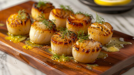 delicious grilled scallops with herbs and creamy dressing