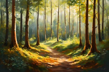 Painting view forest at daytime