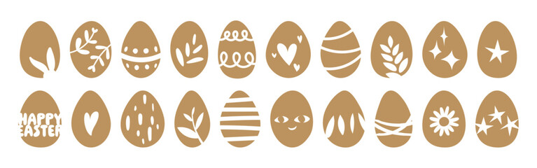 Gold Easter egg icon set, hand drawn egg symbols collection