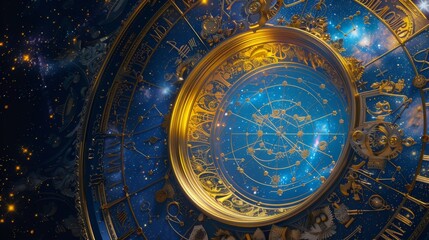Fototapeta premium Astrology zodiac circle, incorporating vibrant representations of all twelve zodiac signs. Zodiac sign horoscope