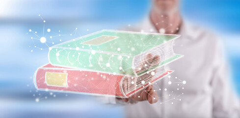 Man touching an e-learning concept