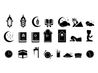 Muslim ramadan icon set vector