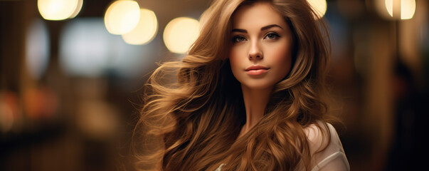 Fototapeta premium portrait of a woman with long brown hair 