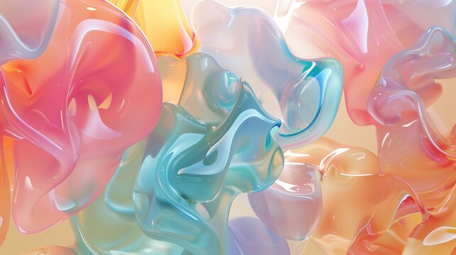 Colorful Wave Pattern with 3D Render Effect: Glossy Liquid Swirls in Vibrant Colors and Dynamic Fluidity of Abstract Shapes and Textures