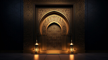 golden arabic ornament on the black wall with islamic style