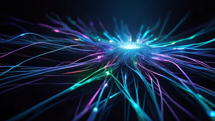 Abstract technology background with illuminated fiber optic network connections