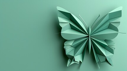 3D Blue and Green Geometric Origami Butterfly Design, To add a unique and artistic touch to digital and print designs, suitable for technology,