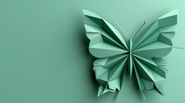 3D Blue and Green Geometric Origami Butterfly Design, To add a unique and artistic touch to digital and print designs, suitable for technology,