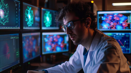 Fototapeta premium Astrophysics discoveries enhancing neurotechnology and vaccines, with sustainability and big data integration in macro perspective High-definition impact